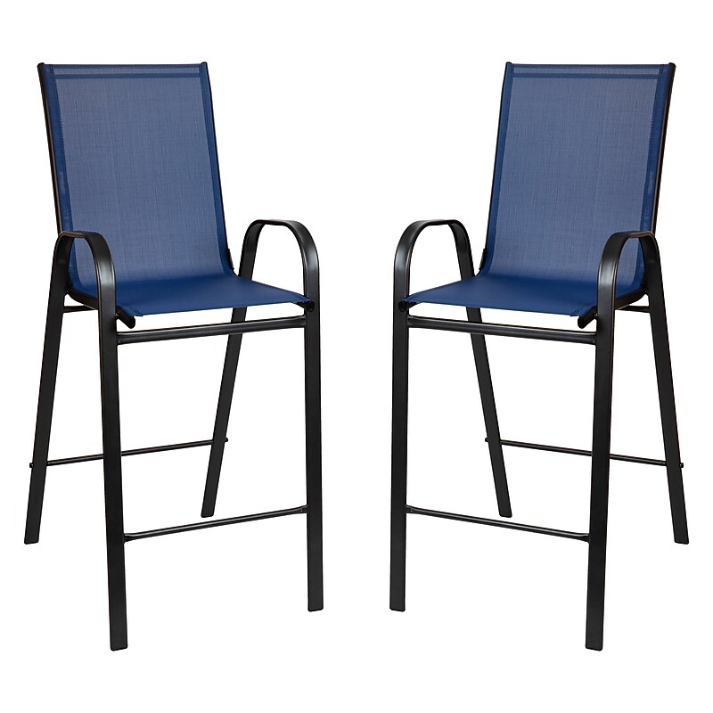 Flash Furniture Brazos Series Navy Stackable Outdoor Barstools with Flex Comfort Material and Metal Frame, 2 Pack (2JJ092HNV) image 1