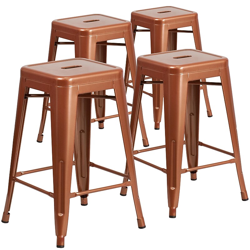 Flash Furniture Commercial Grade 24" High Backless Copper Indoor-Outdoor Counter Height Stool, 4 Pack (4ETBT350324POC) image 1