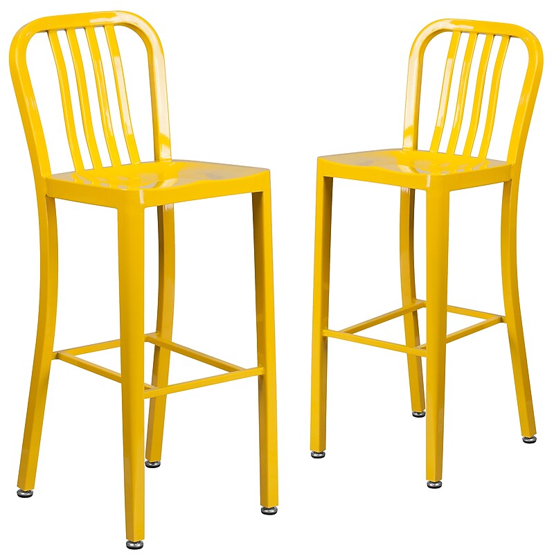 Flash Furniture Commercial Grade 30" High Yellow Metal Indoor-Outdoor Barstool with Vertical Slat Back, 2 Pack (2CH6120030YL) image 1