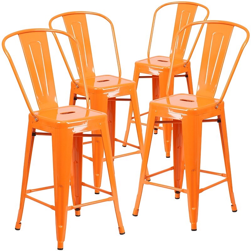 Flash Furniture 24" High Orange Metal Indoor-Outdoor Counter Height Stool with Removable Back, 4 Pack (4CH3132024GBOR) image 1