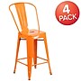 Flash Furniture 24" High Orange Metal Indoor-Outdoor Counter Height Stool with Removable Back, 4 Pack (4CH3132024GBOR)~#|#~sp137087889_sc7