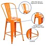 Flash Furniture 24" High Orange Metal Indoor-Outdoor Counter Height Stool with Removable Back, 4 Pack (4CH3132024GBOR)~#|#~sp137087898_sc7
