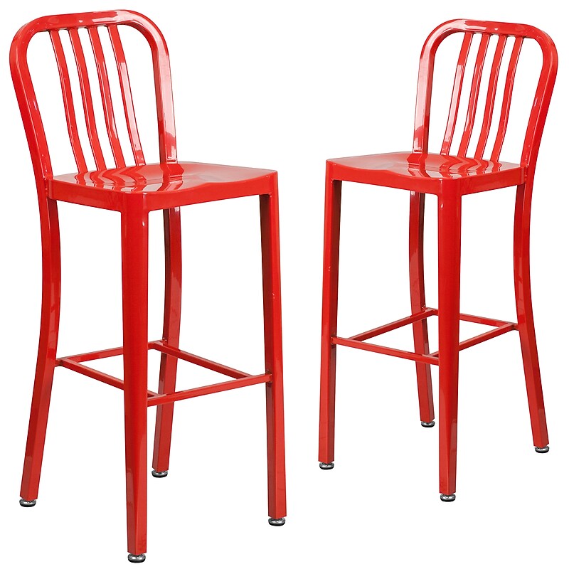 Flash Furniture Commercial Grade 30" High Red Metal Indoor-Outdoor Barstool with Vertical Slat Back, 2 Pack (2CH6120030RED) image 1