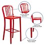 Flash Furniture Commercial Grade 30" High Red Metal Indoor-Outdoor Barstool with Vertical Slat Back, 2 Pack (2CH6120030RED)~#|#~sp137087945_sc7