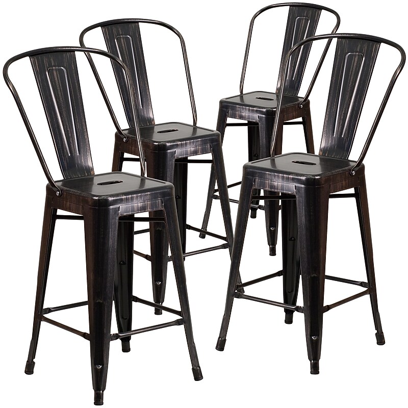 Flash Furniture 24" High Black-Antique Gold Metal Indoor-Outdoor Counter Stool with Removable Back, 4 Pack (4CH3132024GBBQ) image 1