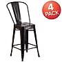 Flash Furniture 24" High Black-Antique Gold Metal Indoor-Outdoor Counter Stool with Removable Back, 4 Pack (4CH3132024GBBQ)~#|#~sp137087980_sc7
