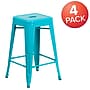 Flash Furniture Commercial Grade 24" High Backless Crystal Teal-Blue Indoor-Outdoor Counter Height Stool, 4 Pack (4ETBT350324CB)~#|#~sp137088023_sc7