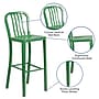 Flash Furniture Commercial Grade 30" High Green Metal Indoor-Outdoor Barstool with Vertical Slat Back, 2 Pack (2CH6120030GN)~#|#~sp137088031_sc7