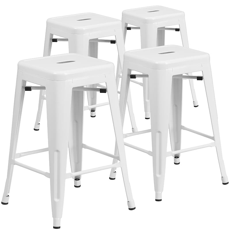 Flash Furniture 24" High Backless White Metal Indoor-Outdoor Counter Height Stool with Square Seat, 4 Pack (4CH3132024WH) image 1