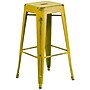 Flash Furniture Commercial Grade 30" High Backless Distressed Yellow Metal Indoor-Outdoor Barstool, 4 Pack (4ETBT350330YL)~#|#~sp137088318_sc7