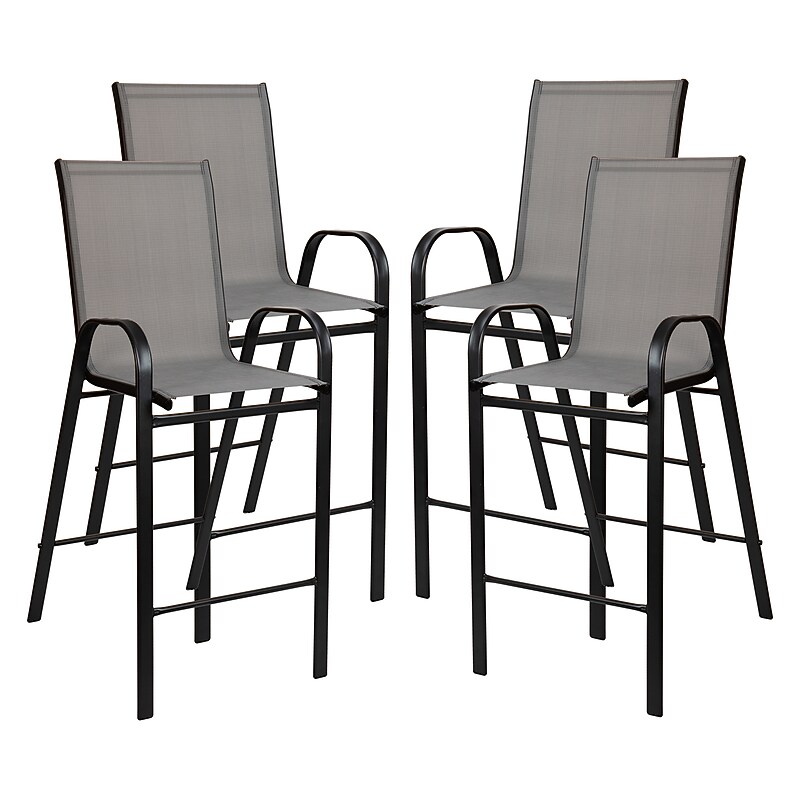 Flash Furniture Brazos Series Gray Stackable Outdoor Barstools with Flex Comfort Material and Metal Frame, 4 Pack (4JJ092HGR) image 1
