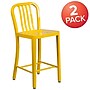 Flash Furniture 24" High Yellow Metal Indoor-Outdoor Counter Height Stool with Vertical Slat Back, 2 Pack (2CH6120024YL)~#|#~sp137088637_sc7