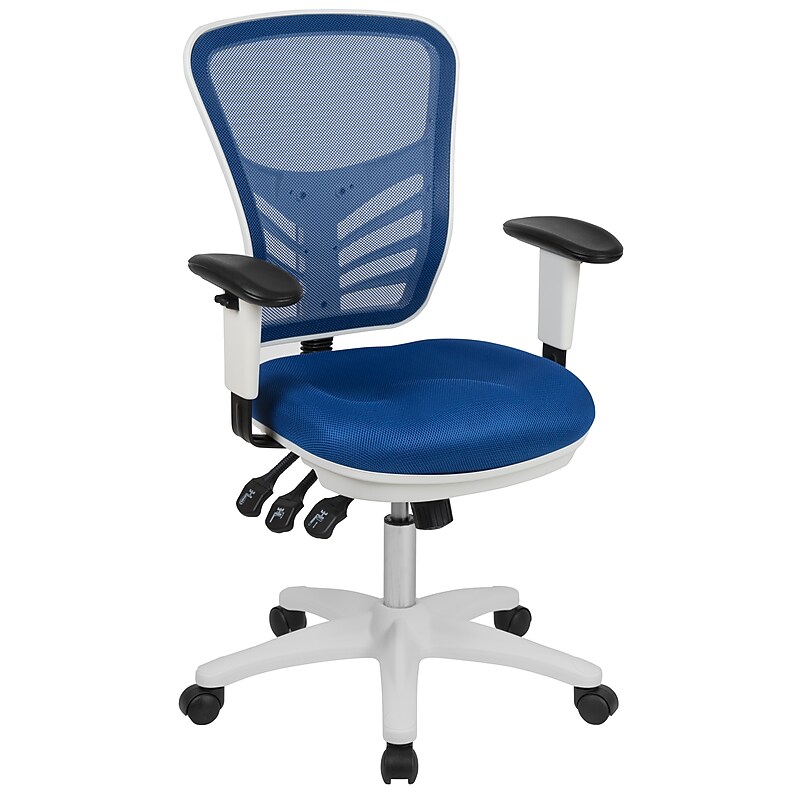 Flash Furniture Nicholas Ergonomic Mesh Swivel Mid-Back Multifunction Executive Office Chair, Blue/White Frame (HL0001WHBLUE) image 1