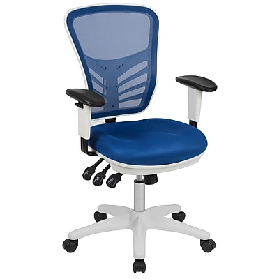 Flash Furniture Nicholas Ergonomic Mesh Swivel Mid-Back Multifunction Executive Office Chair, Blue/White Frame (HL0001WHBLUE) Simolary simolary.com