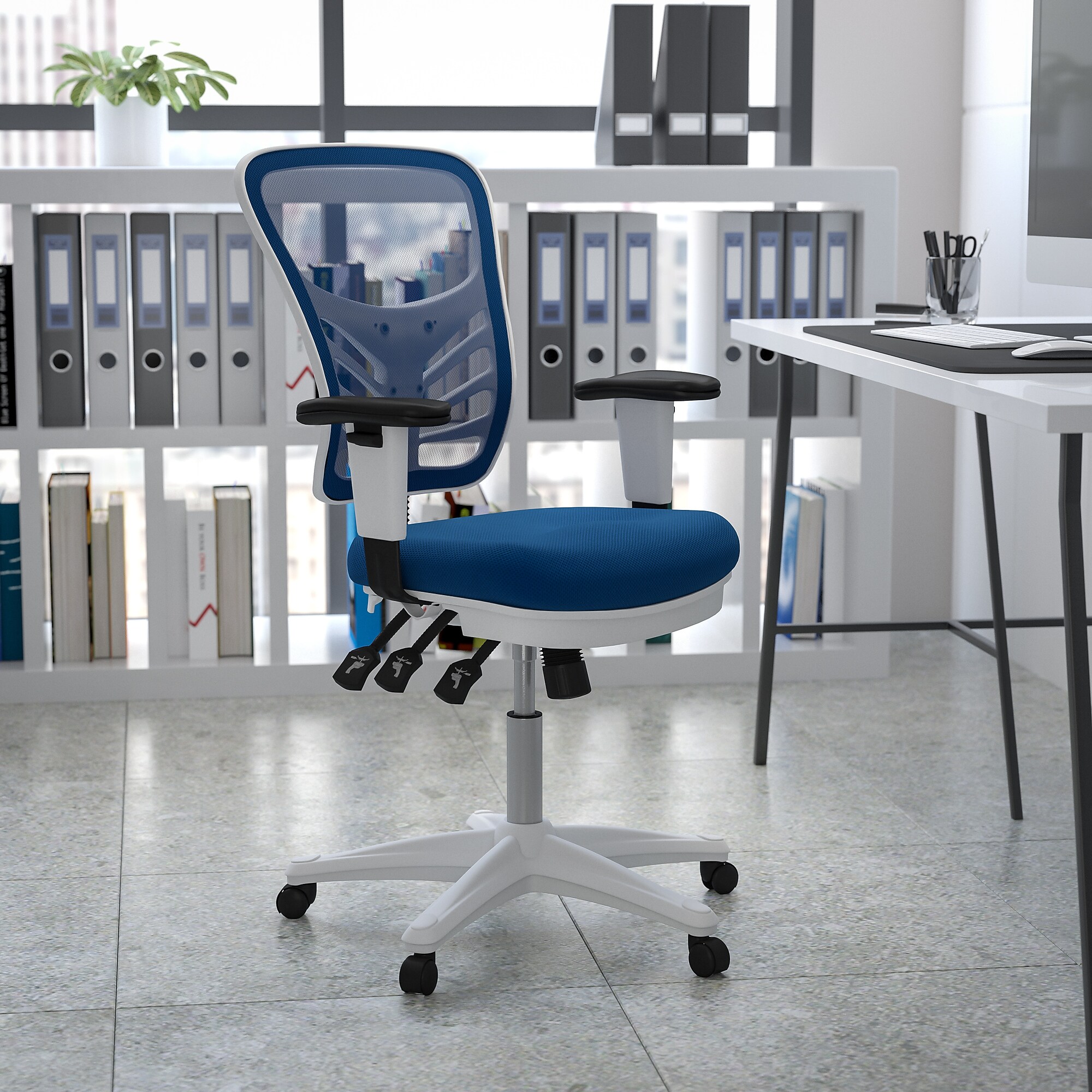 Flash Furniture Nicholas Ergonomic Mesh Swivel Mid-Back Multifunction Executive Office Chair, Blue/White Frame (HL0001WHBLUE) Sansujyuku sansujyuku.com