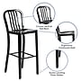 Flash Furniture Commercial Grade 30" High Black Metal Indoor-Outdoor Barstool with Vertical Slat Back, 2 Pack (2CH6120030BK)~#|#~sp137088944_sc7