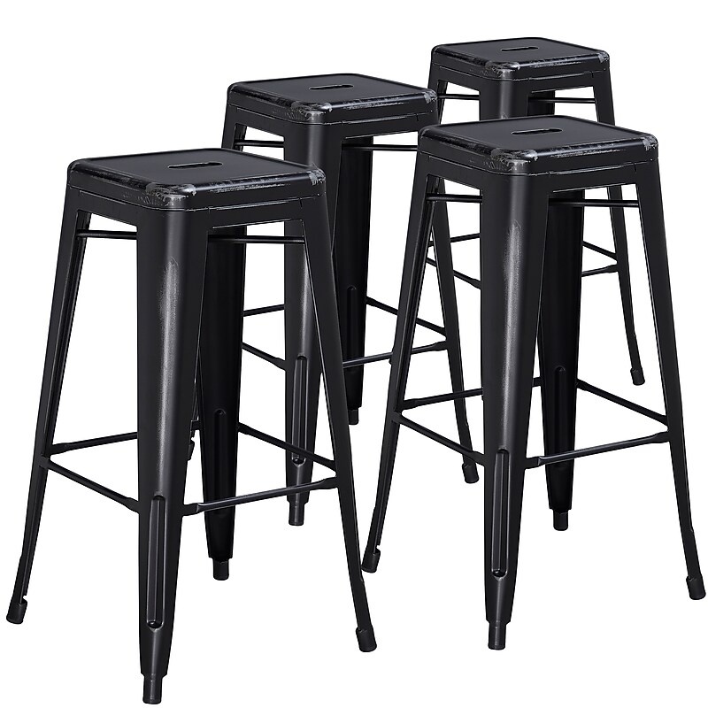 Flash Furniture Commercial Grade 30" High Backless Distressed Black Metal Indoor-Outdoor Barstool, 4 Pack (4ETBT350330BK) image 1