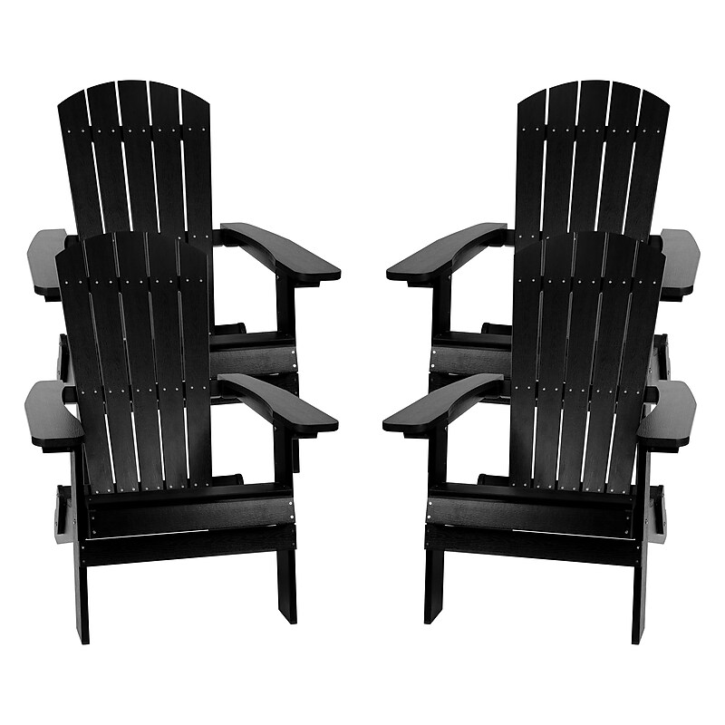 Flash Furniture Charlestown All-Weather Poly Resin Folding Adirondack Chair in Black, 4 Pack (4JJC14505BLK) image 1