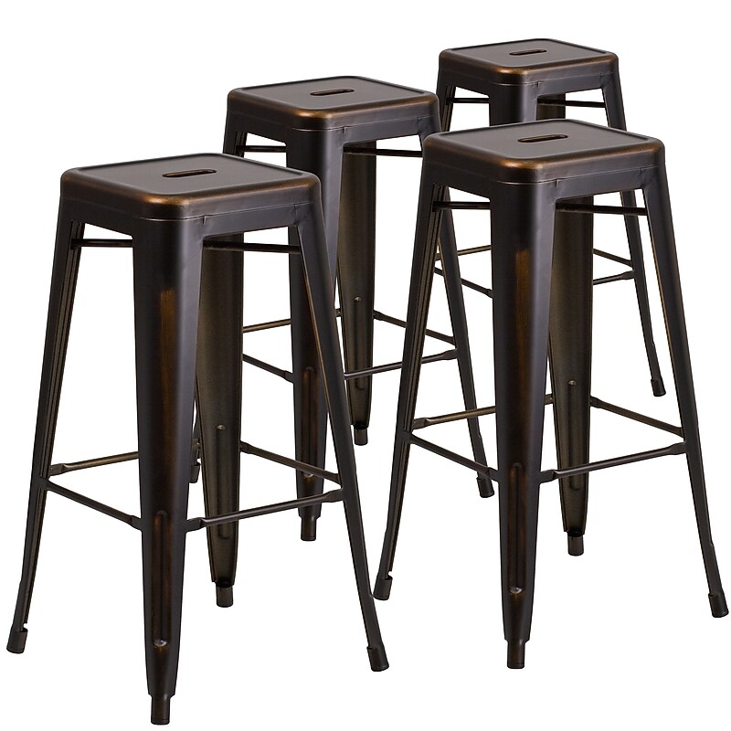 Flash Furniture Commercial Grade 30" High Backless Distressed Copper Metal Indoor-Outdoor Barstool, 4 Pack (4ETBT350330COP) image 1