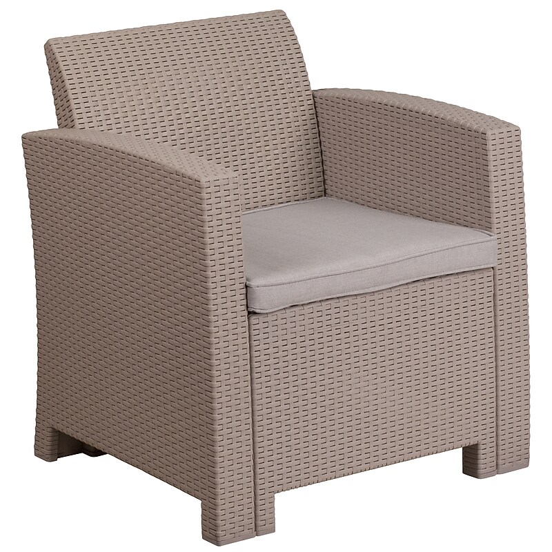 Flash Furniture Seneca Faux Rattan Chair with All-Weather Cushion, Light Gray (DADSF21) image 1