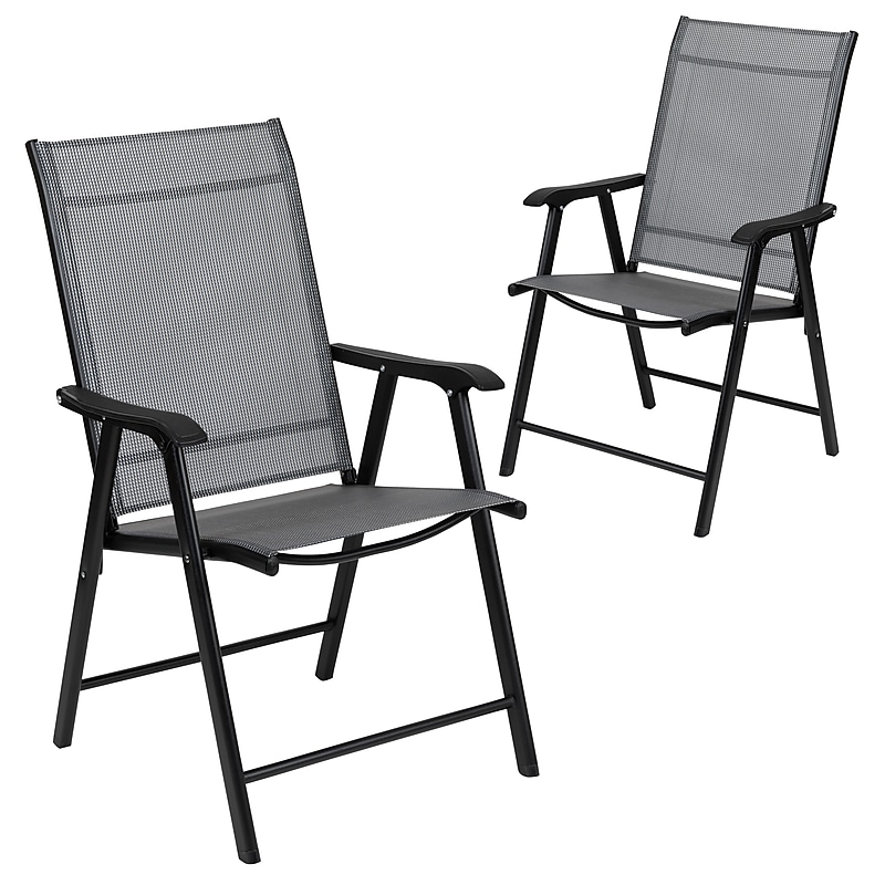 Flash Furniture Paladin Outdoor Folding Patio Sling Chair, Gray, 2/Pack (2TLHSC044B) image 1
