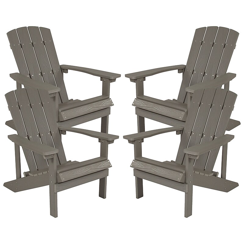 Flash Furniture Charlestown All-Weather Poly Resin Wood Adirondack Chairs, Gray, 4/Pack (4JJC14501LTG) image 1