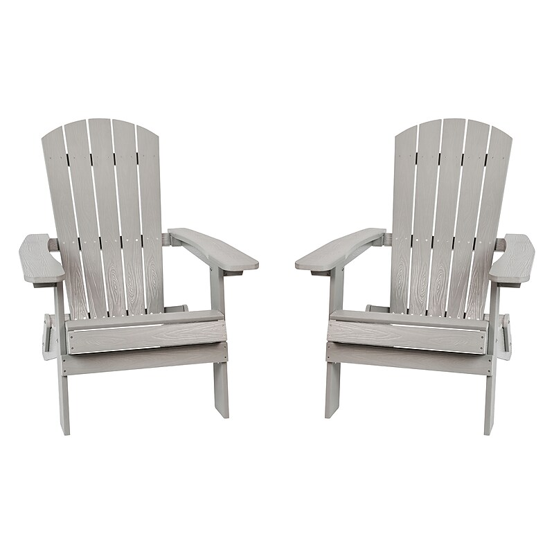 Flash Furniture Charlestown All-Weather Poly Resin Folding Adirondack Chair in Gray, 2 Pack (2JJC14505GY) image 1