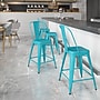 Flash Furniture Commercial 24" High Crystal Teal-Blue Metal Indoor-Outdoor Counter Height Stool with Back, 4 Pack (4ET353424CB)~#|#~sp137090588_sc7