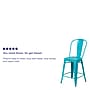 Flash Furniture Commercial 24" High Crystal Teal-Blue Metal Indoor-Outdoor Counter Height Stool with Back, 4 Pack (4ET353424CB)~#|#~sp137090591_sc7