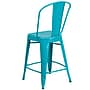Flash Furniture Commercial 24" High Crystal Teal-Blue Metal Indoor-Outdoor Counter Height Stool with Back, 4 Pack (4ET353424CB)~#|#~sp137090594_sc7