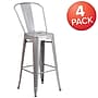Flash Furniture Commercial Grade 30" High Silver Metal Indoor-Outdoor Barstool with Removable Back, 4 Pack (4CH3132030GBSIL)~#|#~sp137090658_sc7