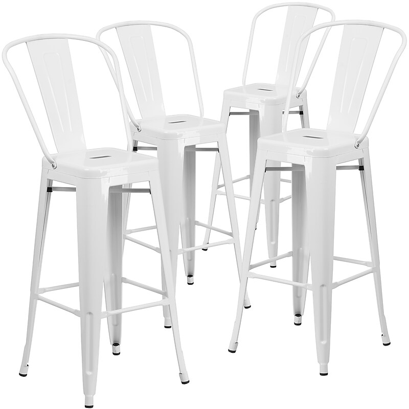 Flash Furniture Commercial Grade 30" High White Metal Indoor-Outdoor Barstool with Removable Back, 4 Pack (4CH3132030GBWH) image 1