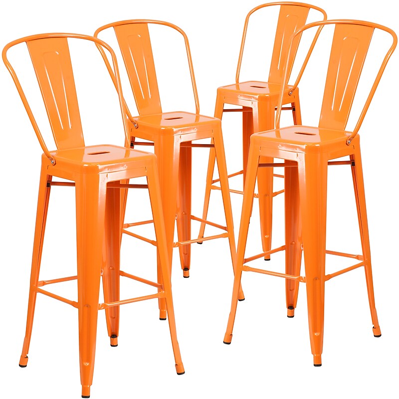 Flash Furniture Commercial Grade 30" High Orange Metal Indoor-Outdoor Barstool with Removable Back, 4 Pack (4CH3132030GBOR) image 1