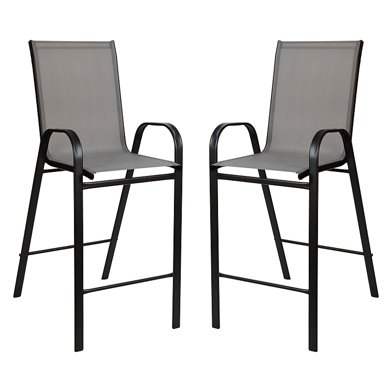 Flash Furniture Brazos Series Gray Stackable Outdoor Barstools with Flex Comfort Material and Metal Frame, 2 Pack (2JJ092HGR) image 1