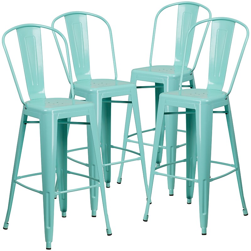 Flash Furniture Commercial Grade 30" High Mint Green Metal Indoor-Outdoor Barstool with Back, 4 Pack (4ET353430MINT) image 1