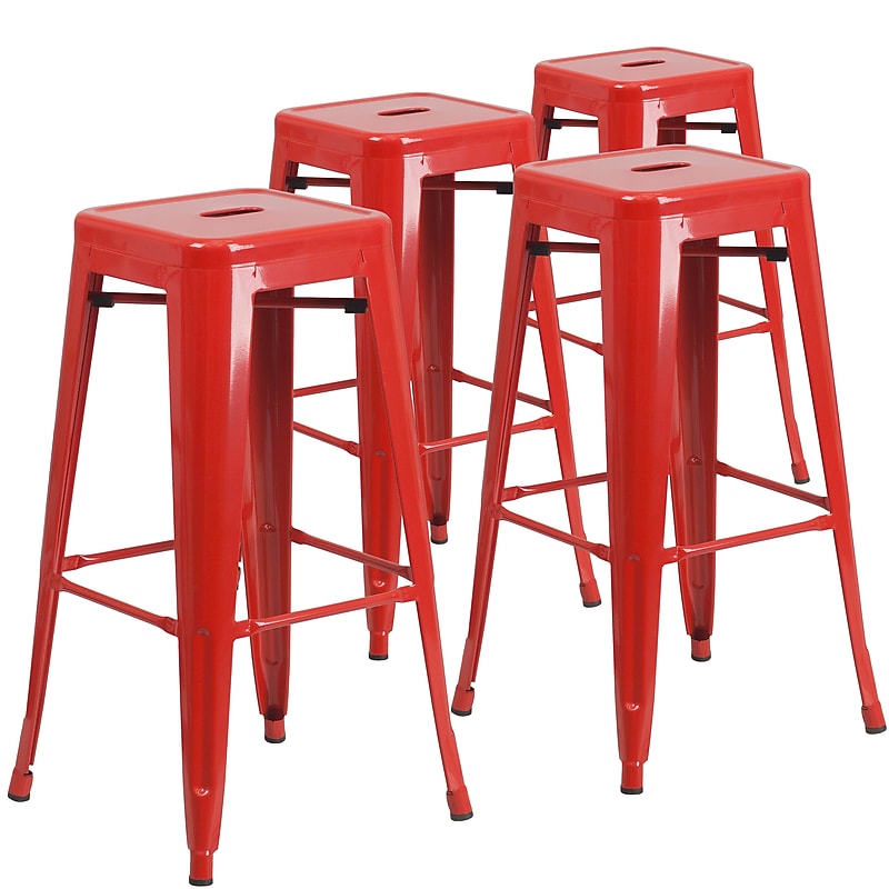 Flash Furniture Commercial Grade 30" High Backless Red Metal Indoor-Outdoor Barstool with Square Seat, 4 Pack (4CH3132030RED) image 1