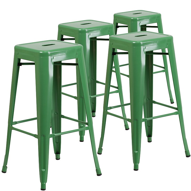 Flash Furniture Commercial Grade 30" High Backless Green Metal Indoor-Outdoor Barstool with Square Seat, 4 Pack (4CH3132030GN) image 1
