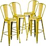 Flash Furniture Commercial Grade 30" High Distressed Yellow Metal Indoor-Outdoor Barstool with Back, 4 Pack (4ET353430YL)~#|#~sp137090860_sc7