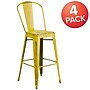 Flash Furniture Commercial Grade 30" High Distressed Yellow Metal Indoor-Outdoor Barstool with Back, 4 Pack (4ET353430YL)~#|#~sp137090876_sc7