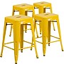 Flash Furniture 24" High Backless Yellow Metal Indoor-Outdoor Counter Height Stool with Square Seat, 4 Pack (4CH3132024YL)~#|#~sp137090878_sc7