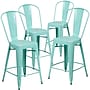Flash Furniture Commercial Grade 24" High Mint Green Metal Indoor-Outdoor Counter Height Stool with Back, 4 Pack (4ET353424MINT)~#|#~sp137090894_sc7