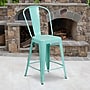 Flash Furniture Commercial Grade 24" High Mint Green Metal Indoor-Outdoor Counter Height Stool with Back, 4 Pack (4ET353424MINT)~#|#~sp137090912_sc7