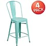 Flash Furniture Commercial Grade 24" High Mint Green Metal Indoor-Outdoor Counter Height Stool with Back, 4 Pack (4ET353424MINT)~#|#~sp137090916_sc7