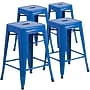 Flash Furniture 24" High Backless Blue Metal Indoor-Outdoor Counter Height Stool with Square Seat, 4 Pack (4CH3132024BL)~#|#~sp137090921_sc7