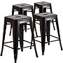 Flash Furniture 24" High Backless Black-Antique Gold Metal Indoor-Outdoor Counter Stool with Square Seat, 4 Pack (4CH3132024BQ)~#|#~sp137091053_sc7
