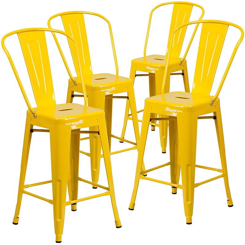 Flash Furniture 24" High Yellow Metal Indoor-Outdoor Counter Height Stool with Removable Back, 4 Pack (4CH3132024GBYL) image 1