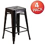 Flash Furniture 24" High Backless Black-Antique Gold Metal Indoor-Outdoor Counter Stool with Square Seat, 4 Pack (4CH3132024BQ)~#|#~sp137091067_sc7