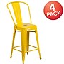 Flash Furniture 24" High Yellow Metal Indoor-Outdoor Counter Height Stool with Removable Back, 4 Pack (4CH3132024GBYL)~#|#~sp137091079_sc7