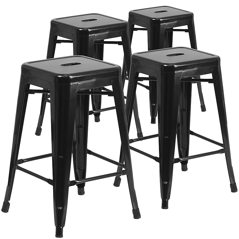 Flash Furniture 24" High Backless Black Metal Indoor-Outdoor Counter Height Stool with Square Seat, 4 Pack (4CH3132024BK) image 1