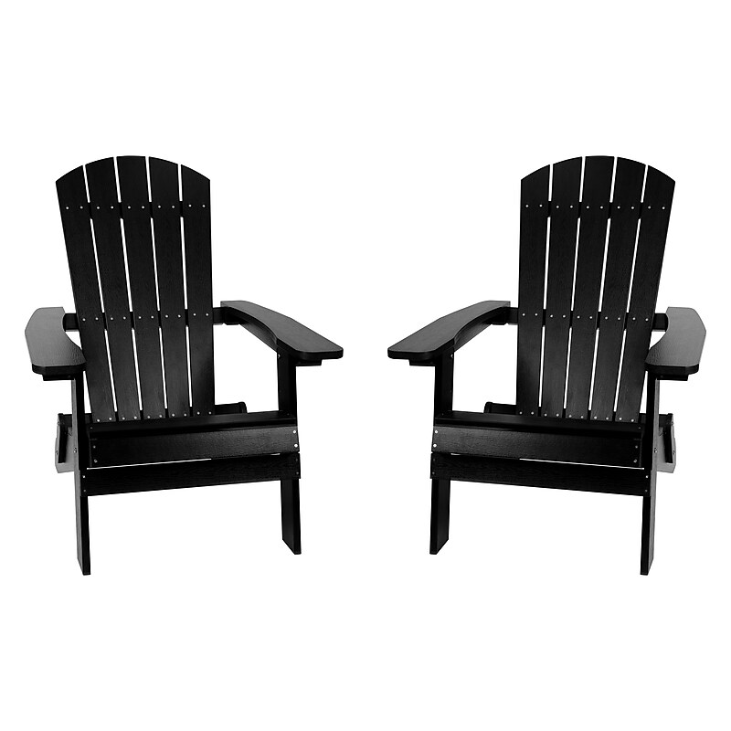 Flash Furniture Charlestown All-Weather Poly Resin Folding Adirondack Chair in Black, 2 Pack (2JJC14505BLK) image 1